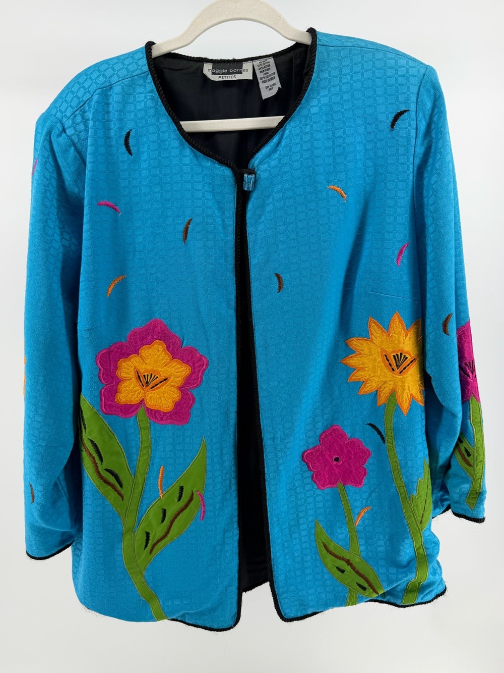 Vintage Maggie Barnes Blue Floral Embroidered Cardigan Jacket, Women's 16WP